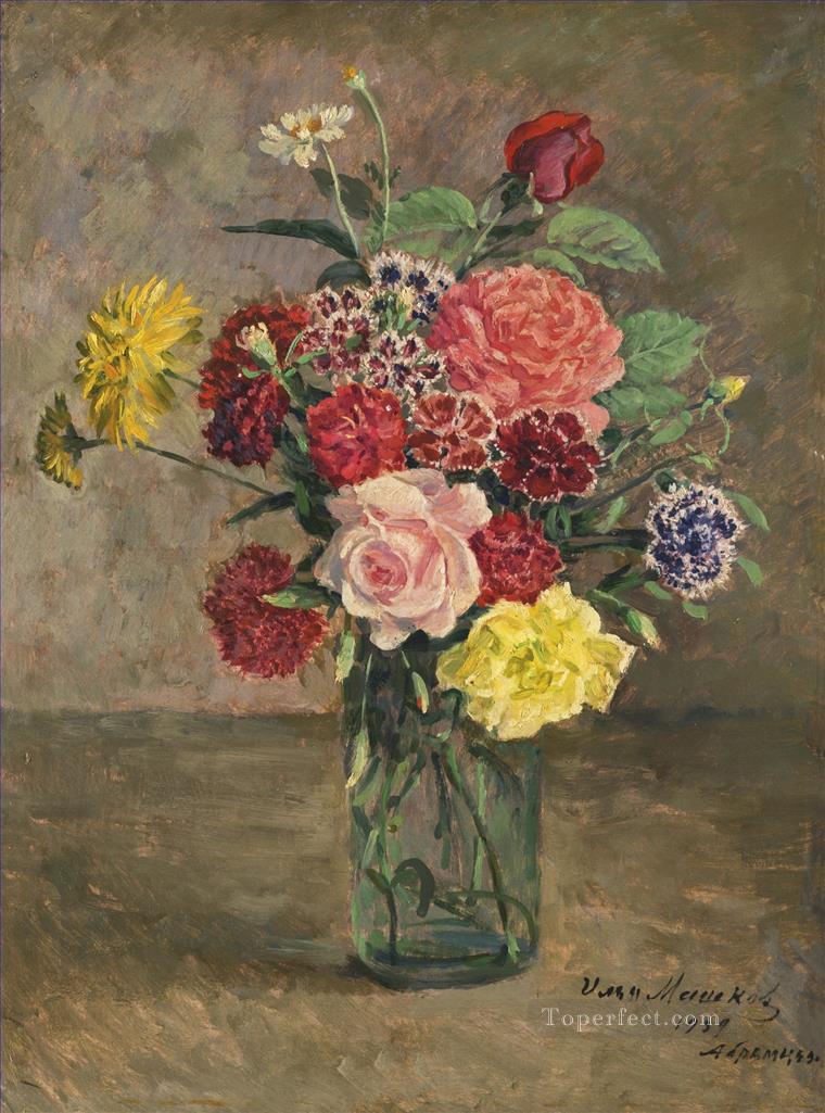 STILL LIFE WITH ROSES AND CARNATIONS IN A GLASS JAR Ilya Mashkov Oil Paintings